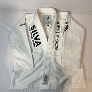 King's Table Silva Jiu Jitsu Academy Brazilian Gi White Top‎ Size M1 Youth